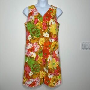 Talbots Sleeveless Shift Dress‎ Yellow Floral Cottagecore Boho Size 14